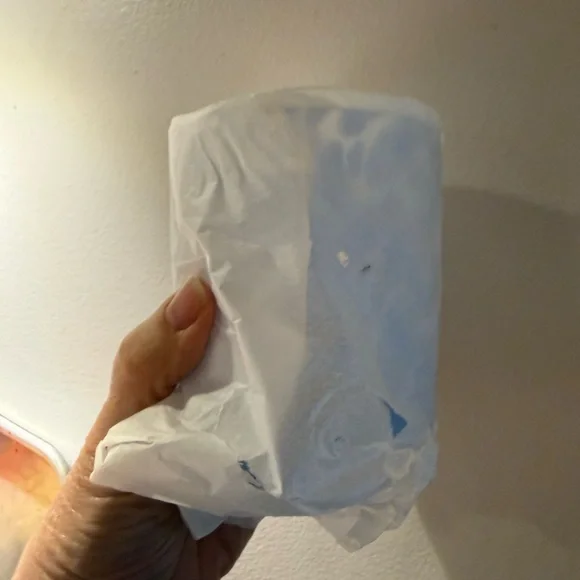 Anthropologie Blue Speckled Glass Tumbler w/ footballs. - Picture 5 of 7